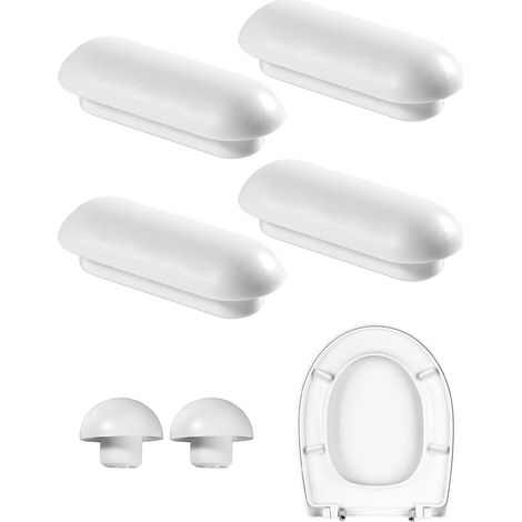 6 Pièces Tampon Abattant WC,Patin Abattant WC,Tampons pour Abattant de WC,Pare-chocs de Siège de Toilette,Amortisseur WC,4 Tampons Anneaux+2 Tampons Couvercle(Blanc) (1/5)