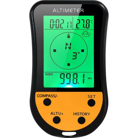 8-in-1 Multifunktions-Digitalhöhenmesser mit LCD-Hintergrundbeleuchtung, Mini-Höhenmesser, Barometer und Kompass