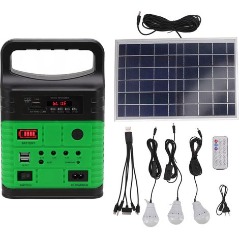 Générateur solaire portable 250V vert avec lampe LED, radio MP3 Bluetooth, chargeur mobile, station d'alimentation multifonction, prise UE (1/5)