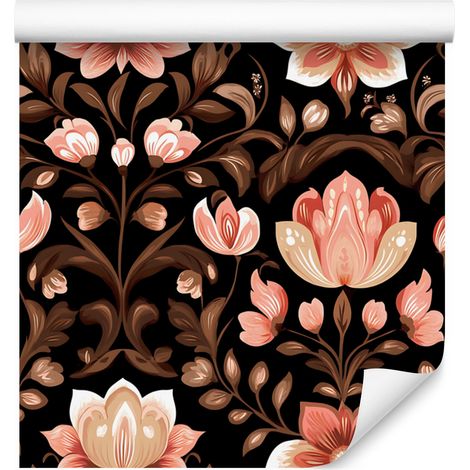 Papier peint Fleurs magnifiques Rouille, Noir et Orange pour Salon et Chambre 50x1000 (1/5)