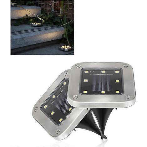 Lampes solaires encastrables d'extérieur, étanches et décoratives, à 8 LED, pour jardin et pelouse. Lumière chaude. (1/4)