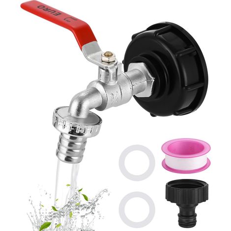 Accessoires pour réservoir IBC, Robinet de vidange pour réservoir IBC 3/4 pouce,1000 L Réservoir d'eau accessoires robinet de vidange,Réservoir d'eau de pluie accessoires pour réservoir IBC (1/5)