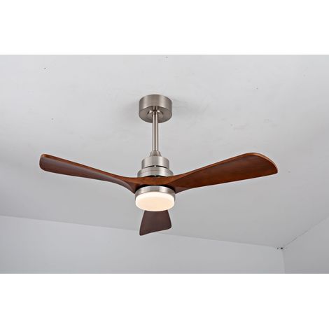 Ventilateur de plafond en bois 42 pouces avec lumière et télécommande, pour intérieur et extérieur, ventilateur de plafond moderne à 3 pales pour terrasse, salon, ferme, etc. (nickel satiné + Du (1/5)