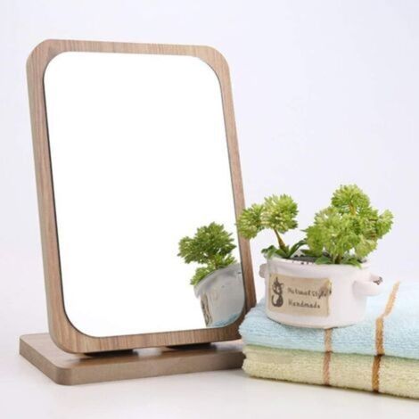 Makeup Mirror Desktop Mirror, Portable 90 Degree Rotatable Tabletop Mirror Wooden Frame Mirror (1/5)