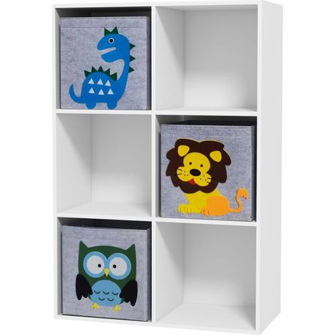 Meuble étagère bibliothèque 6 cases 3 cubes paniers en tissu motif animaux pour chambre enfant 62 x 30 x 91,5 cm blanc (1/5)