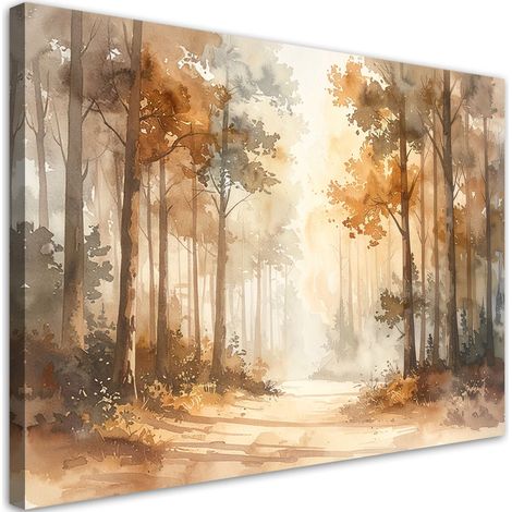 Quadro su tela, Foresta nebbiosa autunnale Paesaggio boschivo acquerellato in stile scandinavo, 30x20 (1/5)