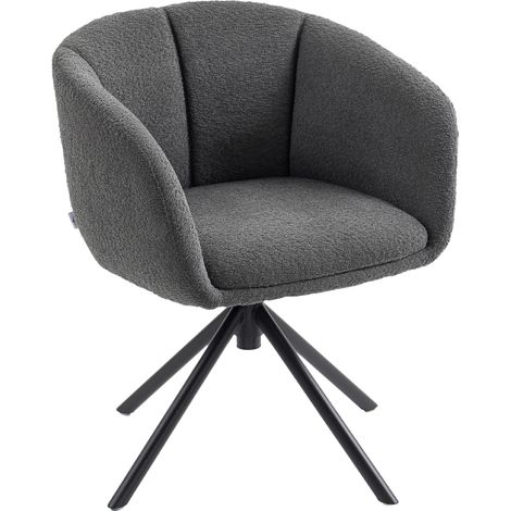 Drehbarer Sessel aus Polyester, Umschließende Sitzschale mit Rücken- und Armlehnen, Metallbeine, Grau (1/5)