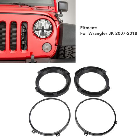 Juego de aros de montaje redondos de 7 pulgadas para faros delanteros de Jeep Wrangler JK 2007-2018, acero negro. (1/5)