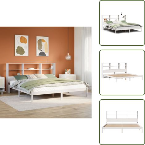 vidaXL Lit bibliothèque sans matelas blanc 180x200 cm bois pin massif (1/5)