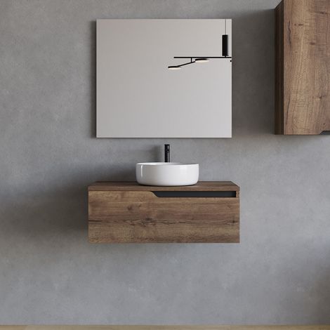 Meuble de salle de bain 80cm avec vasque à poser ronde - 1 tiroir - tabaco (bois foncé) - CADIX (1/5)