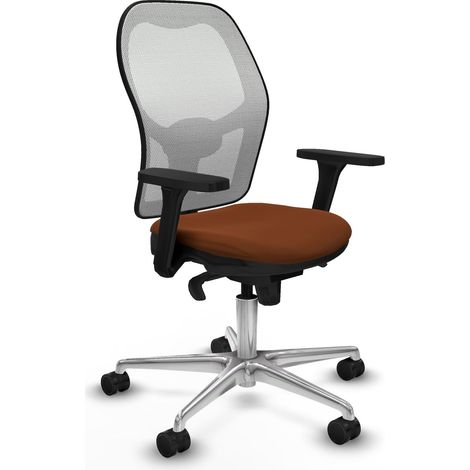 Jorquera sincro malla blanca similpiel marrón brazos 3D base aluminio ruedas 65mm nailon (1/5)
