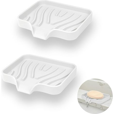 Stück Seifenschale aus Silikon, Seifenhalter fürs Badezimmer mit Abtropffläche, schräge Seifenschale, rutschfester Seifenhalter für Dusche, Küche und Badezimmer (weiß)