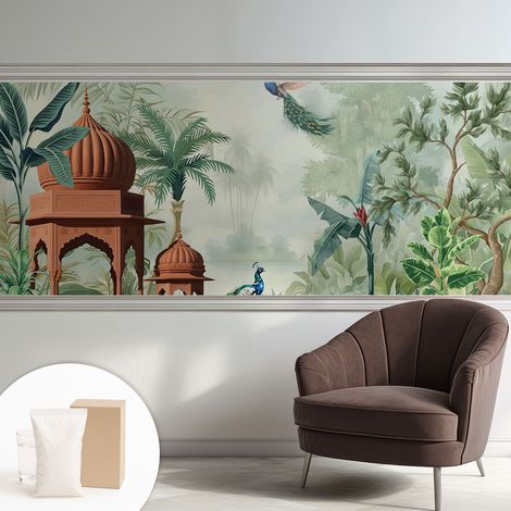Papier peint intissé mural pour salon chambre à coucher tendance et originale - Colle incluse gratuite Jardins de paons 250x104 cm (1/5)