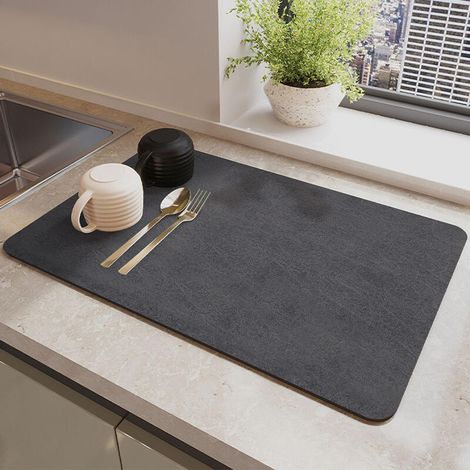 Alfombrilla escurridora para encimera de cocina, alfombrilla de goma altamente absorbente y resistente a las manchas (gris oscuro, 40 cm x 60 cm) (1/5)