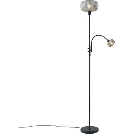 QAZQA Design Floor Lamp Black with Smoke Glass 2-Lights - Brianna