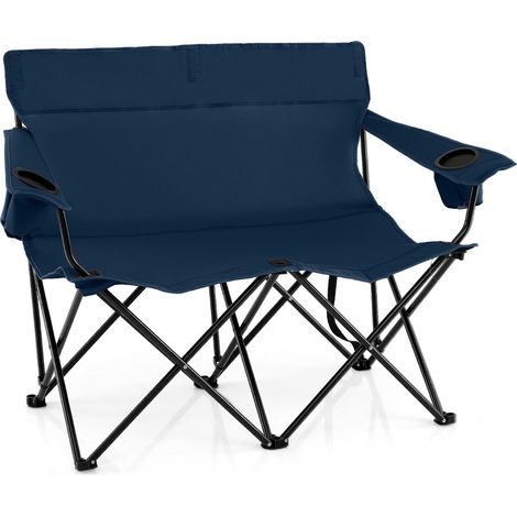 Sedia da campeggio doppia 132 x 66 x 96 cm con portabicchieri comoda design moderno in tessuto Oxford blu 200011135