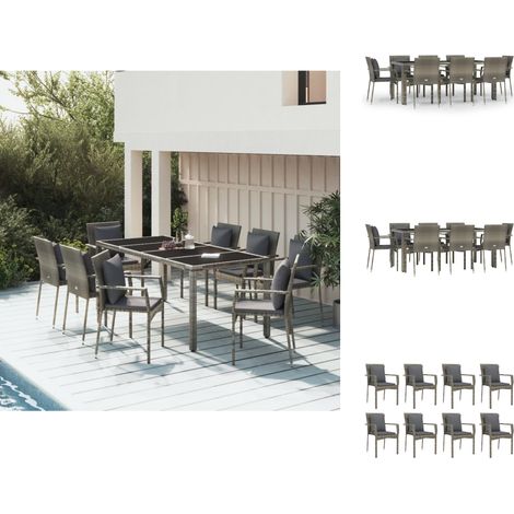Gartenmöbel-Sets - Living 9-tlg. Garten-Essgruppe mit Kissen Grau Poly Rattan (1/5)