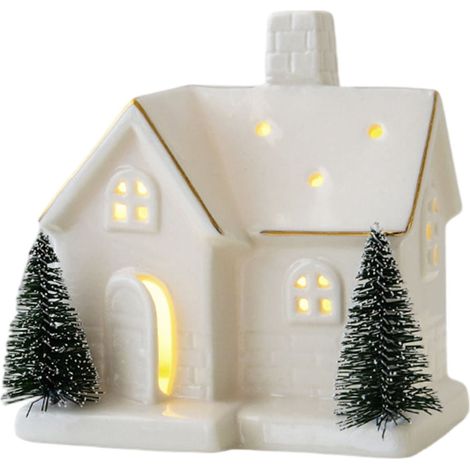 Maison De Village De Noël En Céramique - Lumineuse Avec LED - Décoration Intérieure Pour Table - Villa À Porte Ouverte - Lot De 1 (1/5)