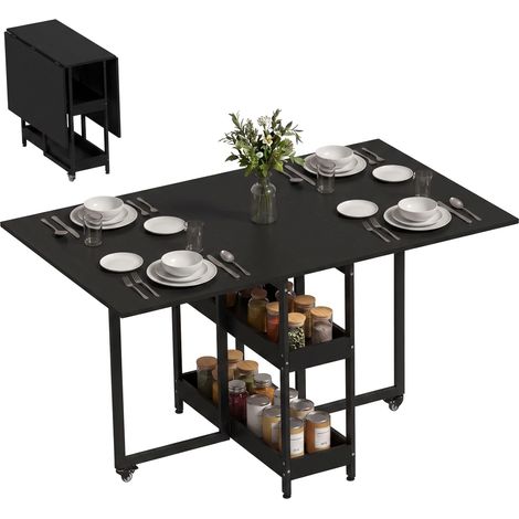 HOMCOM Folding Dining Table, Drop Leaf Table w/ Open Compartments, Black (1/5)