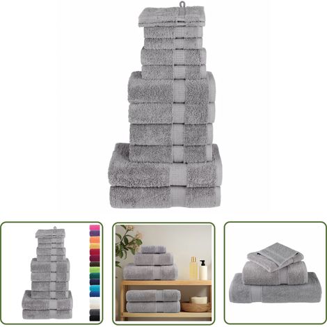 The Living Store Ensemble de serviettes de qualité supérieure SOLUND 12 pcs gris - Serviettes De Bain - Ensembles De Serviettes - Serviettes Grises - Serviettes En Coton - Serviettes Douces (1/5)