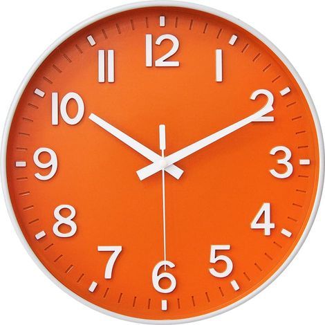 Reloj de pared de 12 pulgadas, silencioso, sin tictac, para sala de estar, dormitorio, cocina, oficina (naranja) (1/5)