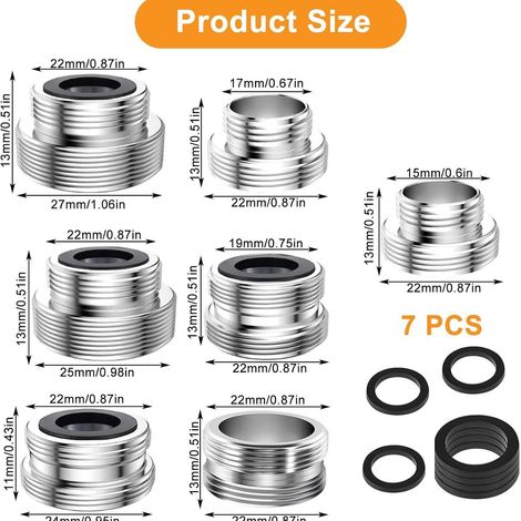 Set of 7 tap adapters, kitchen tap - male thread adapter - tap aeratorHigh quality, the ideal choice for families. (1/5)