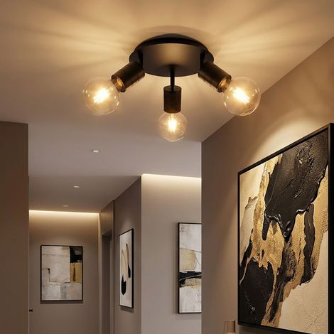 Plafoniera a LED, faretto, lampada da soggiorno, faretti orientabili, nero, D 28 cm (1/5)