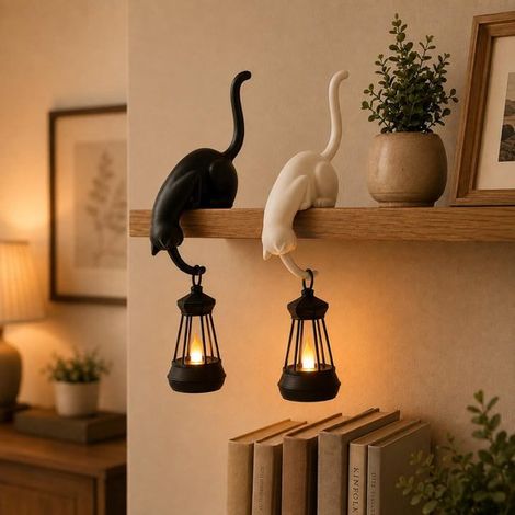 Lampe de bibliothèque – Lampe de bibliothèque en forme de chat – Lot de 2 – Avec suspension – Décoration pour bibliothèque – Idéale pour les coins lecture, les chambres et pour créer une ambiance chal