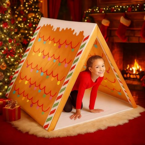 Tente De Noël En Forme De Pain D Épices - 111 X 85 Cm - Pour Intérieur - Fête Familiale Ou Soirée Pyjama Enfants - 1 Pièce (1/5)