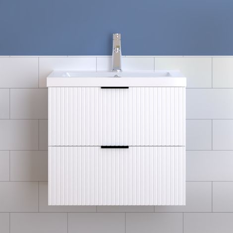 Badmöbel Schubladen Unterschrank Waschtisch mit Kunststein Waschbecken Weiß 60cm
