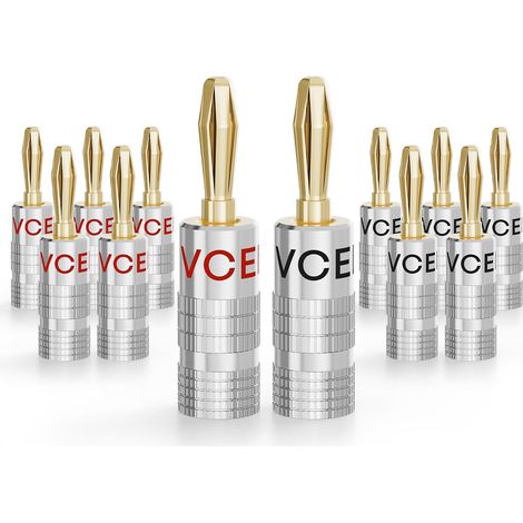 Fiche Banane Plaqué Or pour Câble Enceinte avec Diamètre, 12 Pièces Banane Connecteur pour HiFi Haut-Parleur, Amplificateur, Speaker Cable, 6 Paires (1/5)