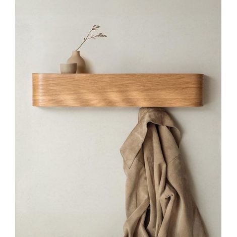 Appendiabiti da parete con ganci, supporto per cappotti, mensola portaoggetti, ganci a scomparsa, in legno, appendiabiti moderno con ganci a scomparsa a parete (1/5)