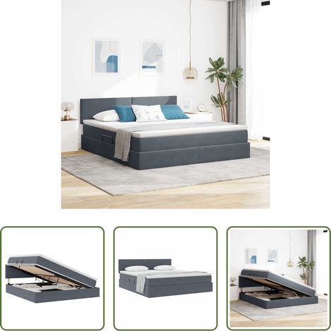 Stauraumbett - Aufbewahrungsbett mit Matratze Dunkelgrau 180 x 200 cm Samt (1/5)