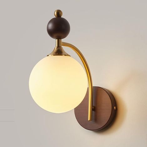 Applique murale globe en verre, applique murale rétro en bois, lampe murale moderne minimaliste nordique du milieu du siècle, lanterne murale pour (1/5)