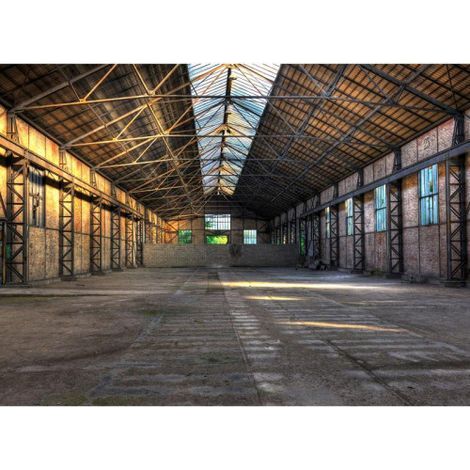 Papier peint panoramique style industriel vieux hangar Tapisserie panoramique trompe l'oeil béton Papier peint panoramique idéal chambre & salon (1/4)