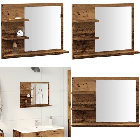 Espejo mueble de cuarto de baño madera envejecida 60x10,5x45 cm - Mueble de baño - Armario con espejo