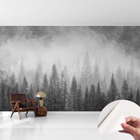 Papier peint adhésif autocollant pour salon chambre à coucher tendance et originale Brume forestière 416x254 cm (1/5)