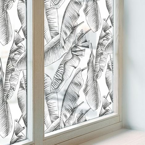 Film Dépoli pour Vitre 50x146 cm Vitrail Collés sur le Verre Décoratif Adhésif pour Chambre Cuisine Salle de Bain PVC Protection feuilles tropicales (1/5)