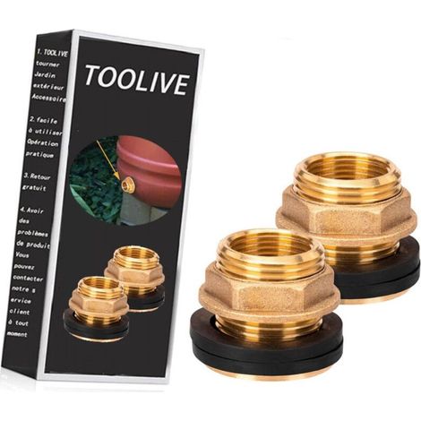 Raccord en laiton pour réservoir d'eau de pluie – Filetage 3/4" – Longueur 39 mm – 2 joints en caoutchouc inclus – Étanchéité garantie (1/5)