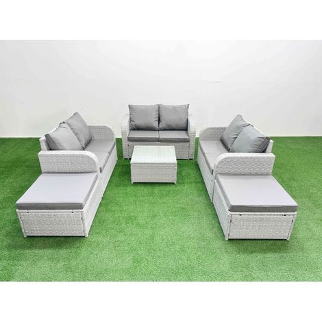 Fimous 8 Seater PE Wicker Rattan Furniture Sofa Sets with Square Coffee Table 2 Seater Love Sofa 2 Big Footstool Light Grey (1/4)