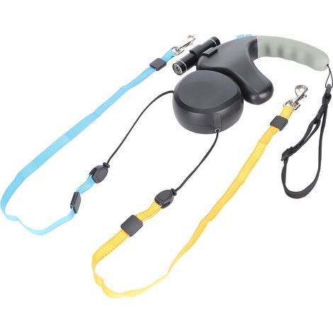 Corde de traction double pour animaux de compagnie, laisse double pour chien avec lumière LED (noire) (1/5)
