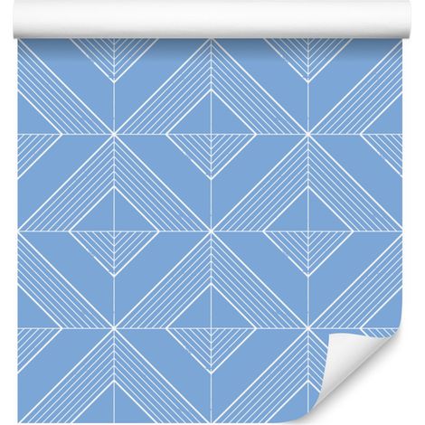 Carta da parati con rombi geometrici, sfondo azzurro, centro azzurro, 50x1000 cm (1/5)