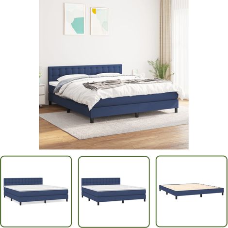 The Living Store Sommier à lattes de lit avec matelas Bleu 180x200 cm Tissu - Lit Double - Lit Tapissier - Literie - Matelas Ressorts Ensachés - Tête De Lit Ajustable (1/5)