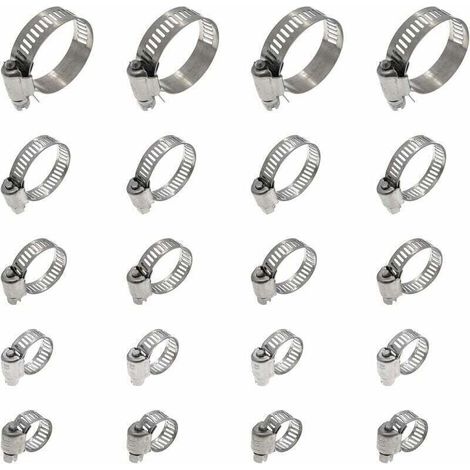 20 Pièces Collier De Serrage Tuyau, Collier De Serrage Tuyau Réglable 16-25mm, 304 Collier De Serrage Inox, Collier Serrage Métallique, Pour Tuyau, Home Gaz, Famille Tuyau D'eau, Câble, Robinet, Etc z