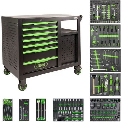 JBM 54747 Cassettiera portautensili 7 cassetti frontali 4 laterali con utensili 331 Pz.
