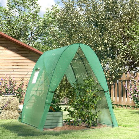 Serre tunnel hiver avec 2 portes zippées et 2 fenêtres, bâche renforcée anti-UV, structure acier, 180x180x200 cm, verte