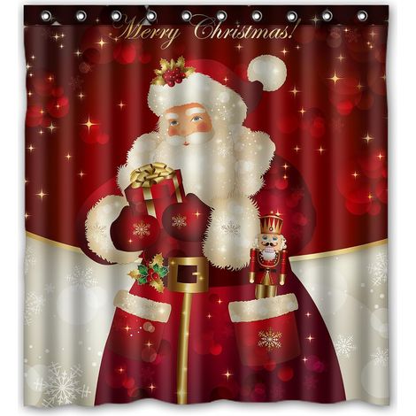 Cortina de ducha, poliéster, impermeable, estampado de Papá Noel, 72x72 pulgadas, baño (1/4)