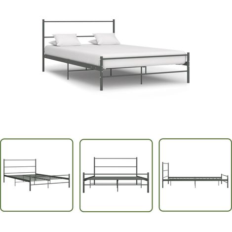 The Living Store Bettgestell Grau Metall 120x200 cm - Metallbetten - Doppelbett - Bettgestell - Grau - Modernes Bett (1/5)