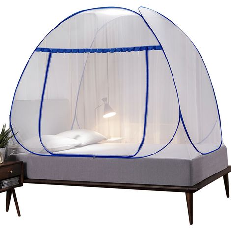 1 Moustiquaire pliable, double porte, fermeture éclair, maille fine, polyester, pour lit double, chambre, camping (1/5)