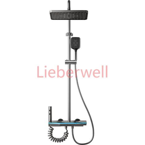 Ensemble de système de douche de salle de bains moderne, panneau de verre, baignoire, affichage LED de pluie, mitigeur de douche de pluie, robinet chaud et froid avec lumière (1/4)